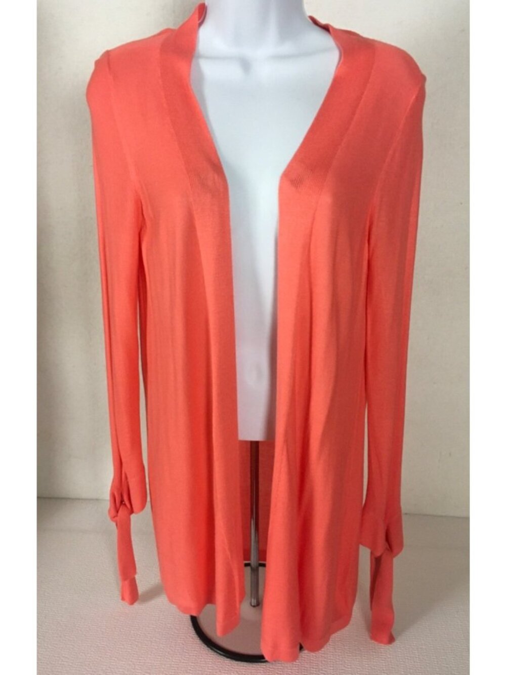 Keren Heart Cardigan Sweater Size S Orange Open Front Long Sleeves V neck New